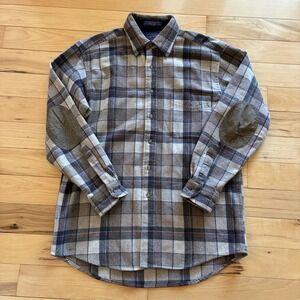 Vintage Pendleton Trail Shirt Plaid Virgin Wool Elbow Patches Men's M USA Fabric